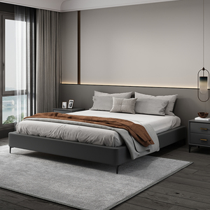 极简无靠背床无床头落地床架子现代简约轻奢卧室小户型皮床省空间