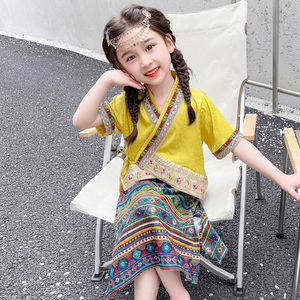 女童傣族服装夏季少数民族风宝宝夏款舞蹈裙子儿童套装表演出汉服