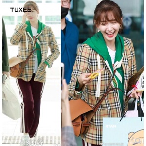 正品tuxee林允儿机场明星同款条纹格子韩版小西装小个子显瘦春秋