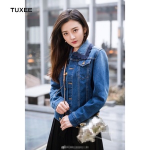正品tuxee2020早春明星宋祖儿同款蕾丝领子蓝色牛仔短款外套女学