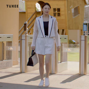 tuxee加油妈妈张雨绮周南南同款衣服春夏季气质条纹西装外套短裤