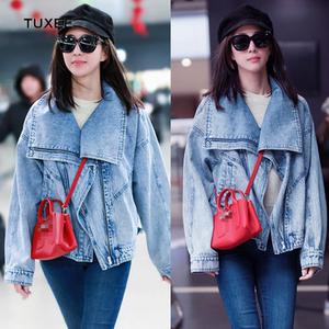 tuxee张钧甯明星同款衣服复古韩版宽松外穿百搭翻领牛仔外套女