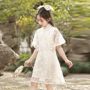 女童改良旗袍夏季套装民国风儿童公主连衣裙薄款小女孩唐装演出服
