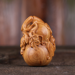 福运昌绿檀手工木雕福报福禄手把件蝙蝠葫芦手捻把玩件文玩木雕