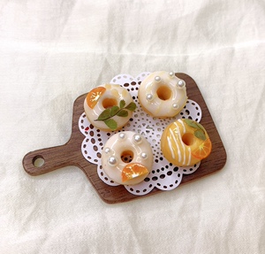 bjd ob11娃屋摆件微缩食玩粘土软陶迷你手作橙子黄色甜甜圈面包