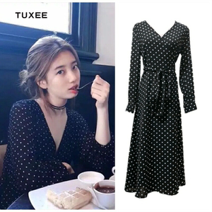 004人付款淘宝tuxee2022新款裴秀智同款黑色波点雪纺复