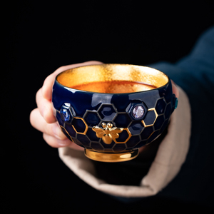 蔡志强名师手工建盏金叶盏主人杯24k金高端茶器茶杯茶盏