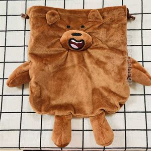三只裸熊可爱熊猫白熊胖达毛绒束口袋零钱包大容量手机包收纳袋子
