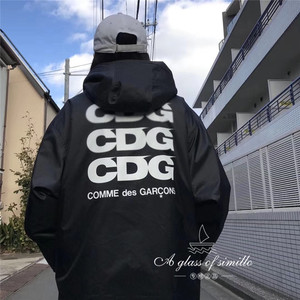 川久保玲cdg背后logo加绒羊羔绒中长款连帽风衣棉服教练夹克外套
