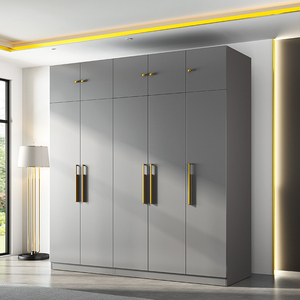 衣柜现代简约轻奢家用卧室柜子木质组合极简八门衣柜带顶柜大衣橱