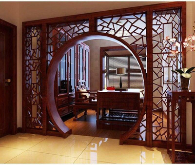 高档欧式门洞造型门框客厅实木雕花格隔断背景墙木格月亮门月洞拱