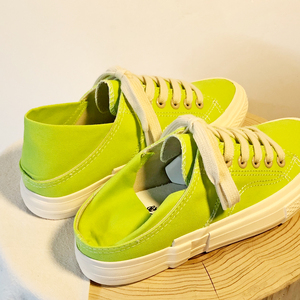 star匡威小众荧光绿踩脚夏季薄款半拖帆布鞋女日系百搭学生潮板鞋