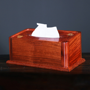 缅甸黄花梨纸巾盒红木抽纸盒客厅创意餐巾盒大果紫檀全独板大号