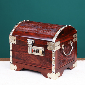 老挝大红酸枝珠宝箱首饰收纳盒红木饰品盒子中式复古带锁隔层绒布