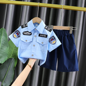 法国男童夏装套装2023年新款潮儿童装夏季短袖洋气帅气宝宝警察服