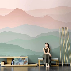 新中式山水墙纸3d立体足疗浴足背景墙布壁画采耳店养生馆茶室壁纸