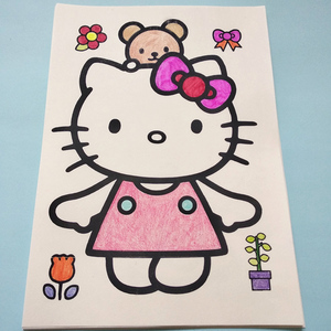 liang海风淘宝kt猫凯蒂猫简笔画小熊兔涂色本填色本学画本儿童涂鸦