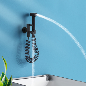 卫蓝经典黑色全铜卫生间拖把池龙头带喷枪一体入墙一进双出水龙头