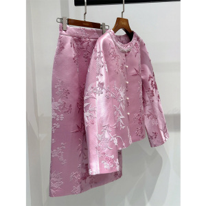 春款装搭配一整套高级感气质富家千金新中式国风刺绣粉色外套裙子