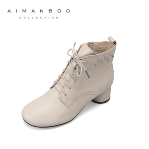 漫步佳人马丁靴女2020秋冬新款粗跟英伦风短筒中高跟短靴配裙子穿