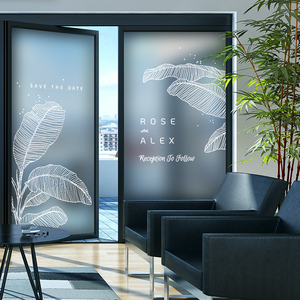 家庭磨砂玻璃贴纸清新植物卧室窗户推拉移门卫生间贴膜透光不透明