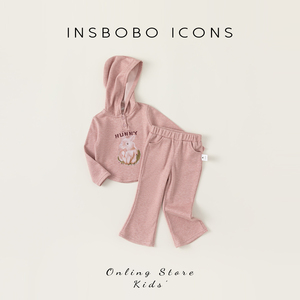 INSbobo女童卫衣套装春秋新款童趣印花小女孩两件套休闲儿童衣服