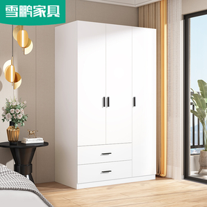 白色整体两门三门衣柜现代简约家用卧室衣橱收纳储物柜子定制A5