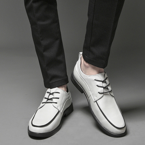 皮鞋男白色商务正装鞋韩版圆头乐福鞋男士休闲鞋英伦真皮系带男鞋