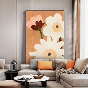 新款简约现代橙色小菊花客厅玄关装饰画轻奢极简背景墙壁竖版挂画