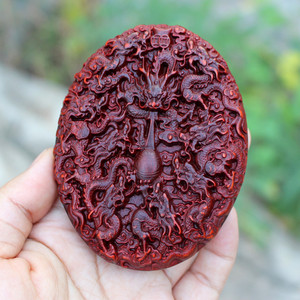 檀木小叶紫檀龙牌紫檀木无事牌九龙犀角吊坠龙吐珠项链挂牌挂件