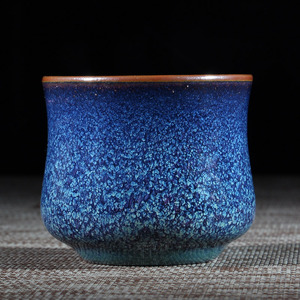 钧瓷何世超鱼子纹束腰杯竹节杯中式陶瓷茶具单杯品茗杯高端茶器