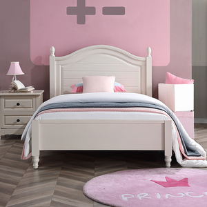 全实木儿童床女孩单人床1.2米现代简约儿童房美式白色公主床1.5米