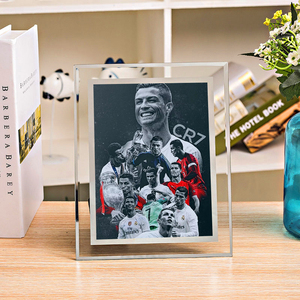C罗梅西巴萨皇马足球明星照片水晶相框纪念品摆件8寸定制摆台潮牌