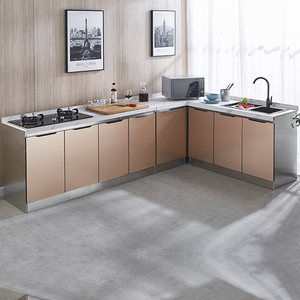 不锈钢灶台柜厨房橱柜家用岩板小厨柜水槽一体柜组合柜子家用组装