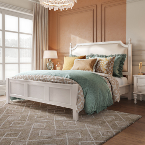 美式双人床1.8米全实木白色软包真皮主卧婚床小美风格简美公主床