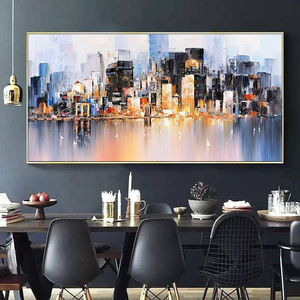 沐荟旗舰店天猫原创纯手绘油画客厅城市风景挂画沙发背景墙抽象装饰