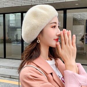 貂绒贝雷帽女秋冬新款韩版日系甜美可爱英伦时尚洋气百搭画家帽子