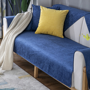 蓝色沙发垫四季通用纯色皮防滑垫子雪尼尔高档坐垫简约现代靠背巾