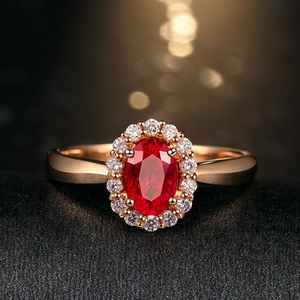 廷亮珠宝 18k金镶嵌钻石1克拉天然缅甸红宝石戒指 彩宝戒指 现货