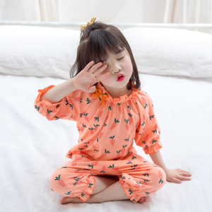 儿童家居服春夏季中小童2女童3岁小孩女宝宝纯棉花边薄款睡衣套装