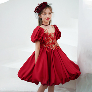 花童婚礼小女孩礼服秋季女童高级感红色公主裙儿童结婚伴童礼服裙