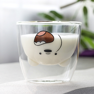 创意可爱小熊猫爪透明双层玻璃耐热少女杯子家用儿童早餐牛奶茶