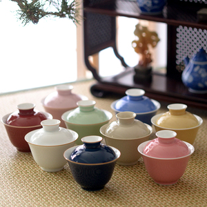妙造高温颜色釉沁泉盖碗景德镇陶瓷两件式泡茶碗功夫茶具陶瓷盖碗