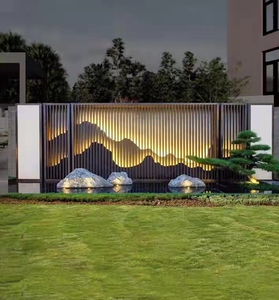 不锈钢假山屏风背景墙酒店大堂隔断墙别墅客厅园林山水画支持定制