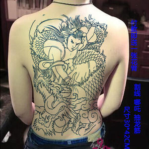 割线哪吒满背纹身贴男女线条腾云青龙大尺寸防水持久逼真刺青贴纸