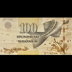 丹麦海外领地 法罗群岛2011年版100克朗纸币*动感防伪线* 全新unc