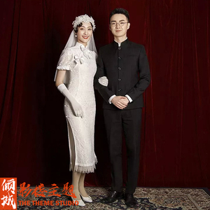 新款影楼拍摄主题服装民国风中山装情侣复古旗袍写真礼服婚纱拍照
