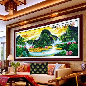 纯手工十字绣成品遍地黄金聚宝盆左右逢源客厅绣好的装饰挂画出售