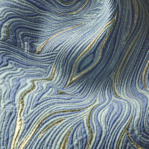 蓝金丝线肌理双面提花布国风水波纹闪光泽厚半身裙服装设计师面料