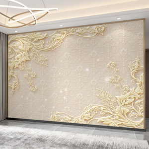 新款简约浮雕墙纸3d立体花纹墙布欧式奢华客厅壁画电视背景墙壁纸